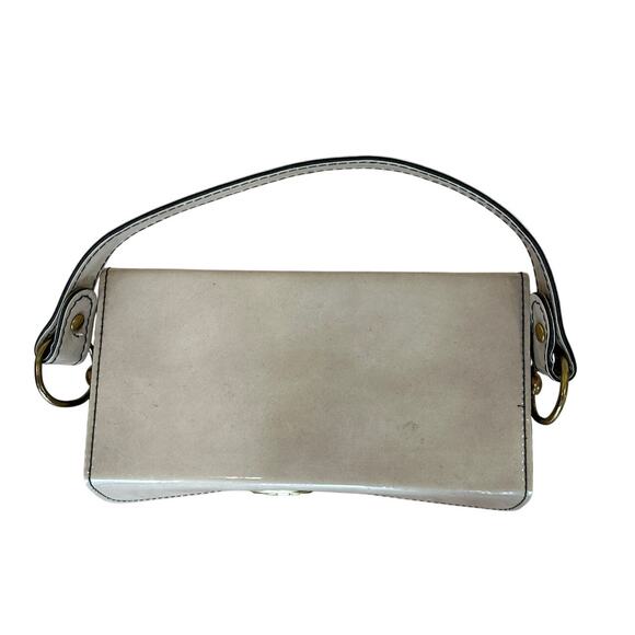 Midcentury Vintage Cosmetic Bag Top Handle Patent Leather Cream Jaclyn USA 8x5x4 - Picture 2 of 8